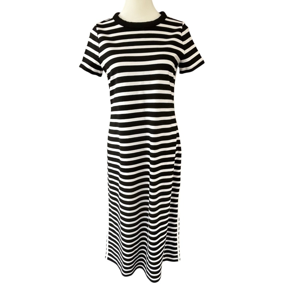 Talbots P Effortless Ultraknit Short Sleeve Maxi Dress Stripe Black White Sporty